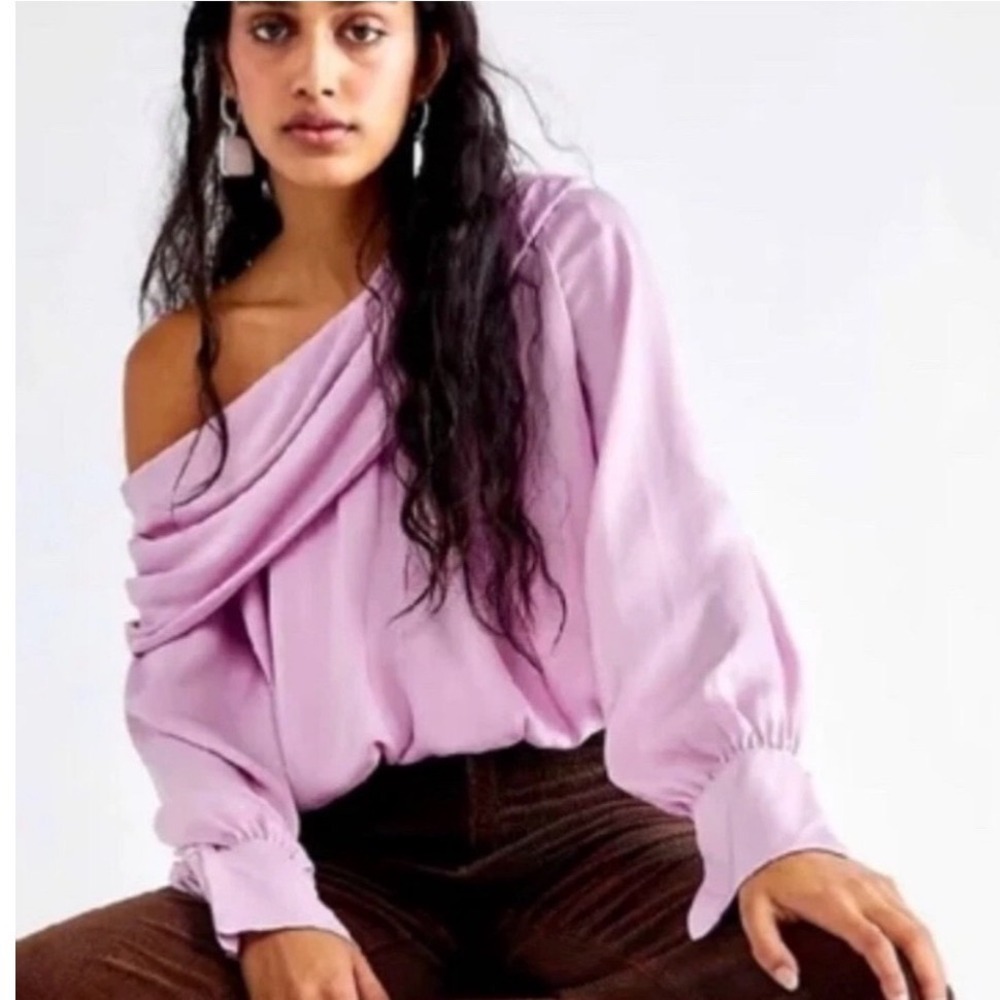 Free People Womens 8 Off Shoulder Blouse Chocolate Mauve Bell Sleeve NWT